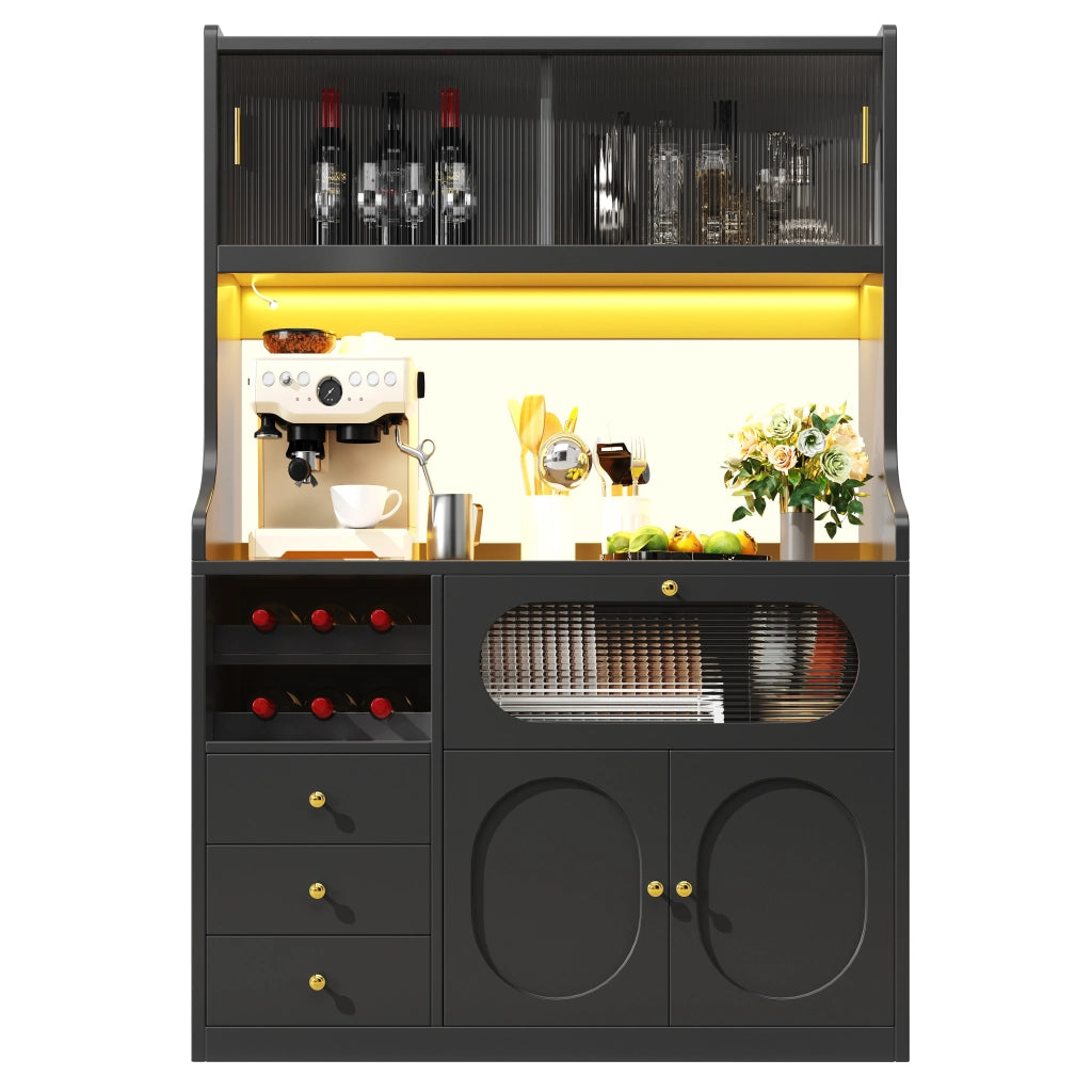 Colonna da cucina con LED RGB; ante scorrevoli in vetro; 3 cassetti e ante ribaltabili; per cucina; 120 × 40 × 180 cm