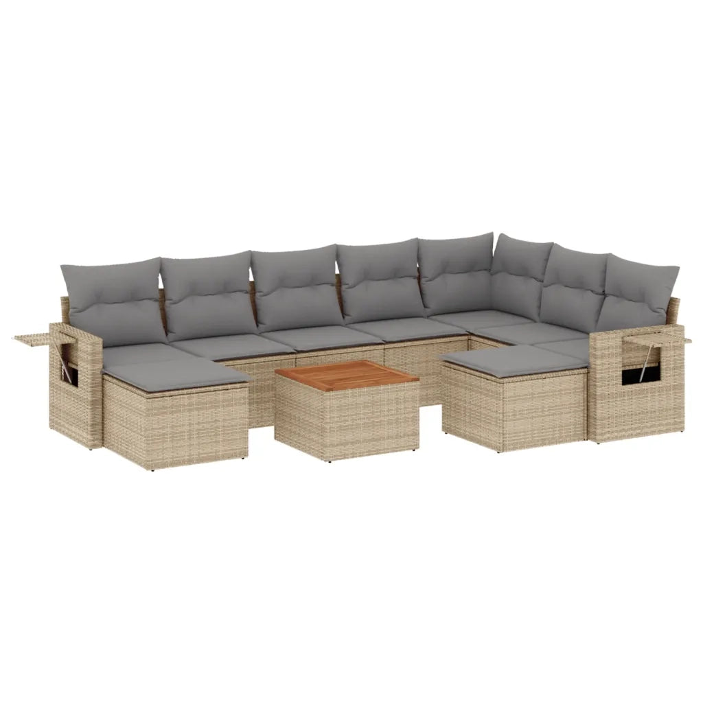 Set Divano da Giardino 10 pz con Cuscini Beige Misto Polyrattan