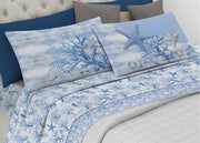 Completo Lenzuola Letto Pensieri Delicati 100% Cotone Dis. Marina New - Matrimoniale - Blu