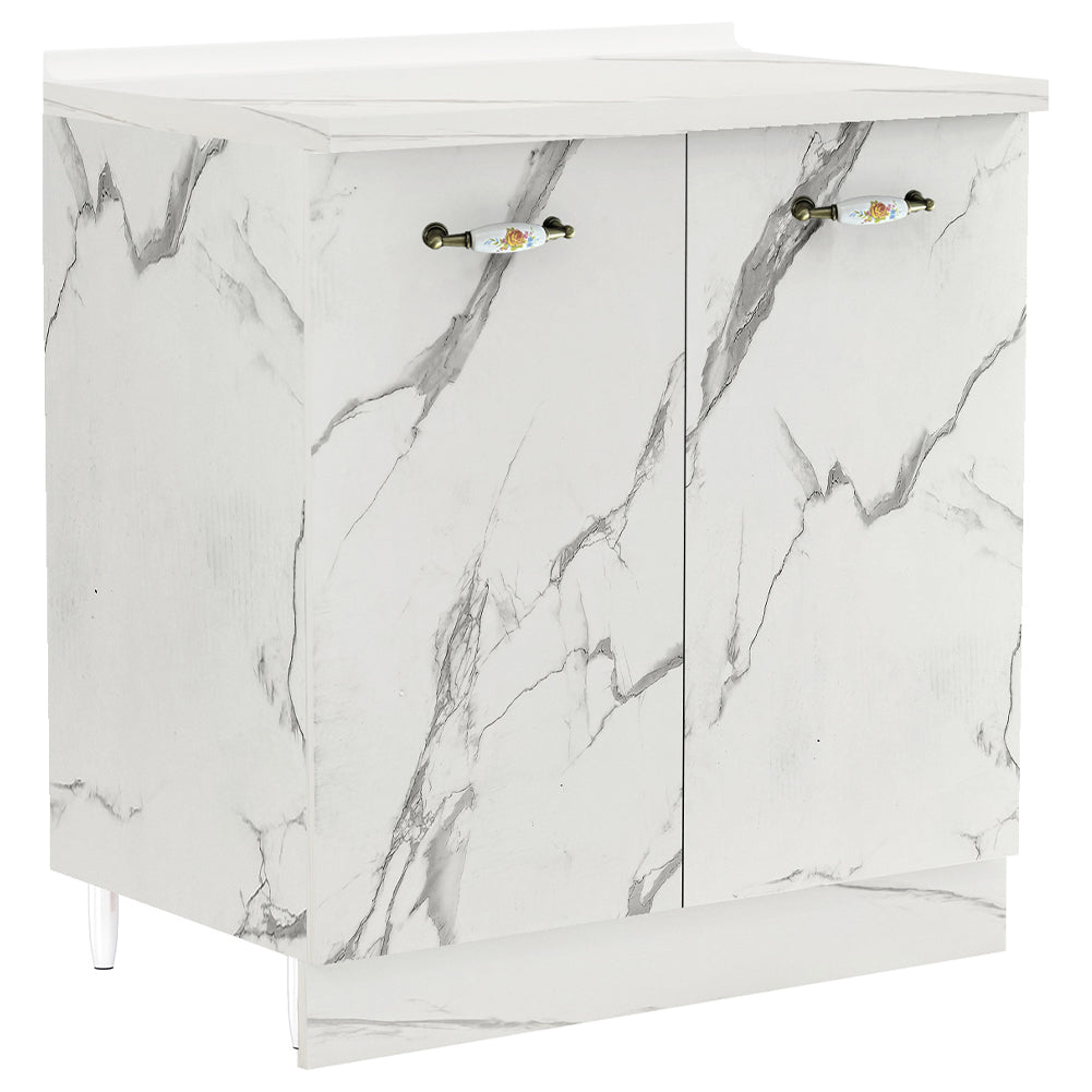 Mobile Base Cucina Componibile in Legno Bianco Effetto Marmo 2 Ante 2 Scomparti