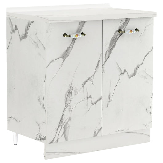 Mobile Base Cucina Componibile in Legno Bianco Effetto Marmo 2 Ante 2 Scomparti
