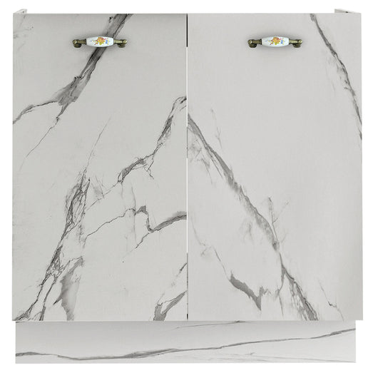 Mobile Sottolavello Cucina Componibile Mobiletto Bianco Effetto Marmo con 2 Ante