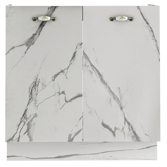 Mobile Sottolavello Cucina Componibile Mobiletto Bianco Effetto Marmo con 2 Ante