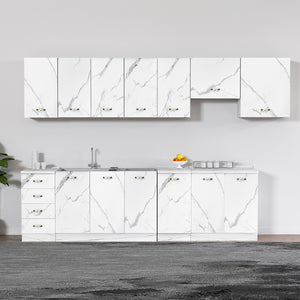 Mobile Sottolavello Cucina Componibile Mobiletto Bianco Effetto Marmo con 2 Ante