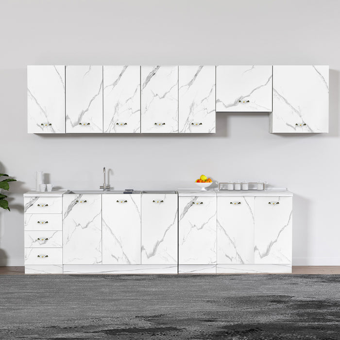 Mobile Sottolavello Cucina Componibile Mobiletto Bianco Effetto Marmo con 2 Ante