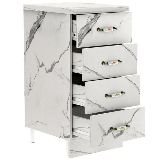 Cassettiera per Cucina Mobile Mobiletto 4 Cassetti in Legno Bianco Effetto Marmo