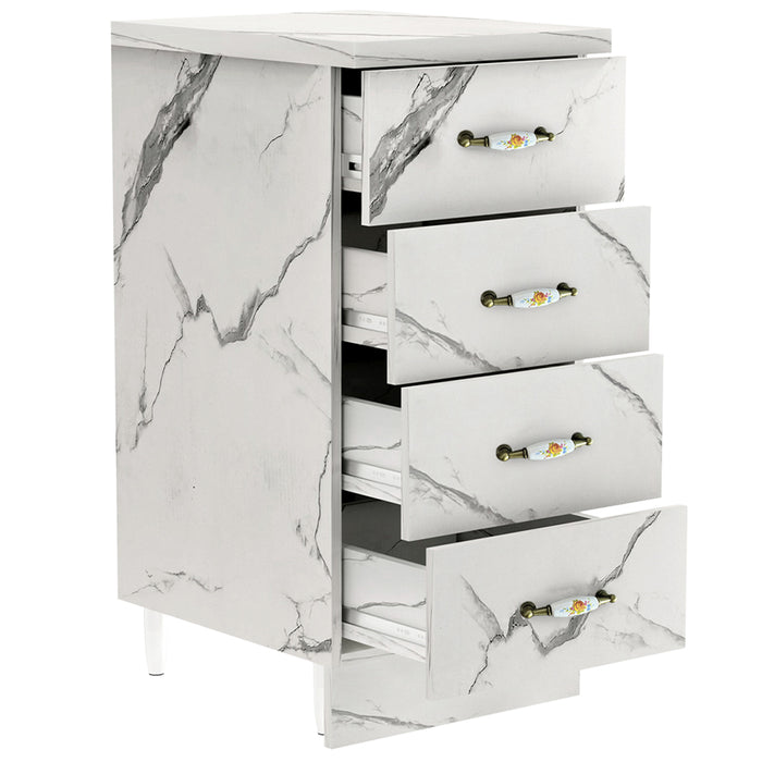 Cassettiera per Cucina Mobile Mobiletto 4 Cassetti in Legno Bianco Effetto Marmo