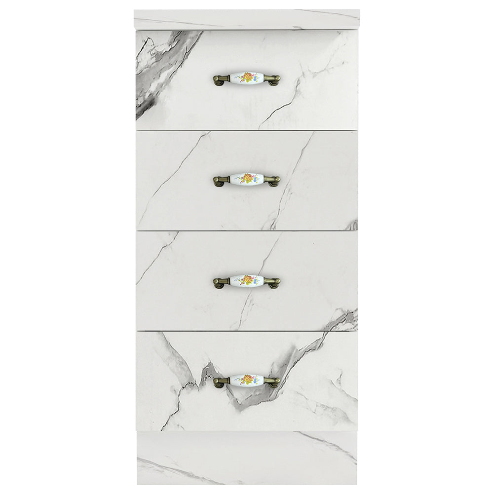 Cassettiera per Cucina Mobile Mobiletto 4 Cassetti in Legno Bianco Effetto Marmo