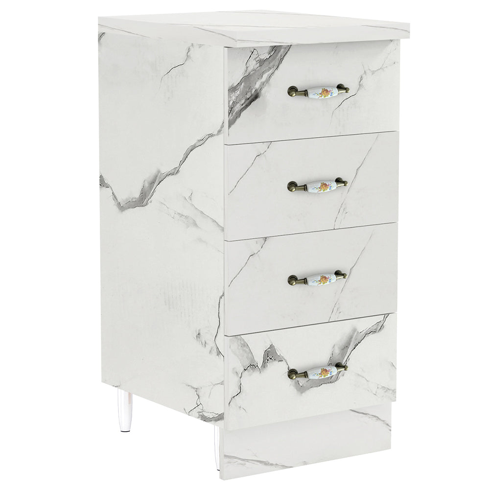 Cassettiera per Cucina Mobile Mobiletto 4 Cassetti in Legno Bianco Effetto Marmo