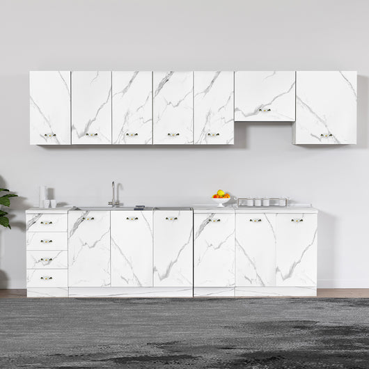 Mobile Sottolavello Cucina Componibile Mobiletto Bianco Effetto Marmo con 3 Ante