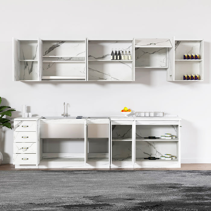 Pensile da Cucina Armadio Sospeso da Parete Design Minimal Bianco Effetto Marmo