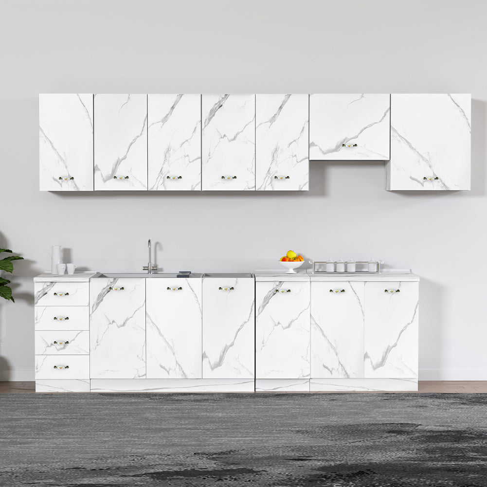 Pensile da Cucina Sopracappa Ribaltabile Sospeso da Parete Bianco Effetto Marmo