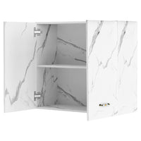 Pensile da Cucina Armadio Sospeso da Parete Doppia Anta Bianco Effetto Marmo