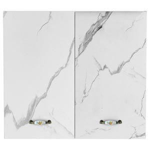 Pensile da Cucina Armadio Sospeso da Parete Doppia Anta Bianco Effetto Marmo