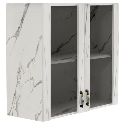 Pensile da Cucina Armadio Sospeso con Vetro da Parete Bianco Effetto Marmo