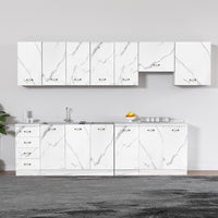 Pensile da Cucina Armadio Sospeso con Vetro da Parete Bianco Effetto Marmo