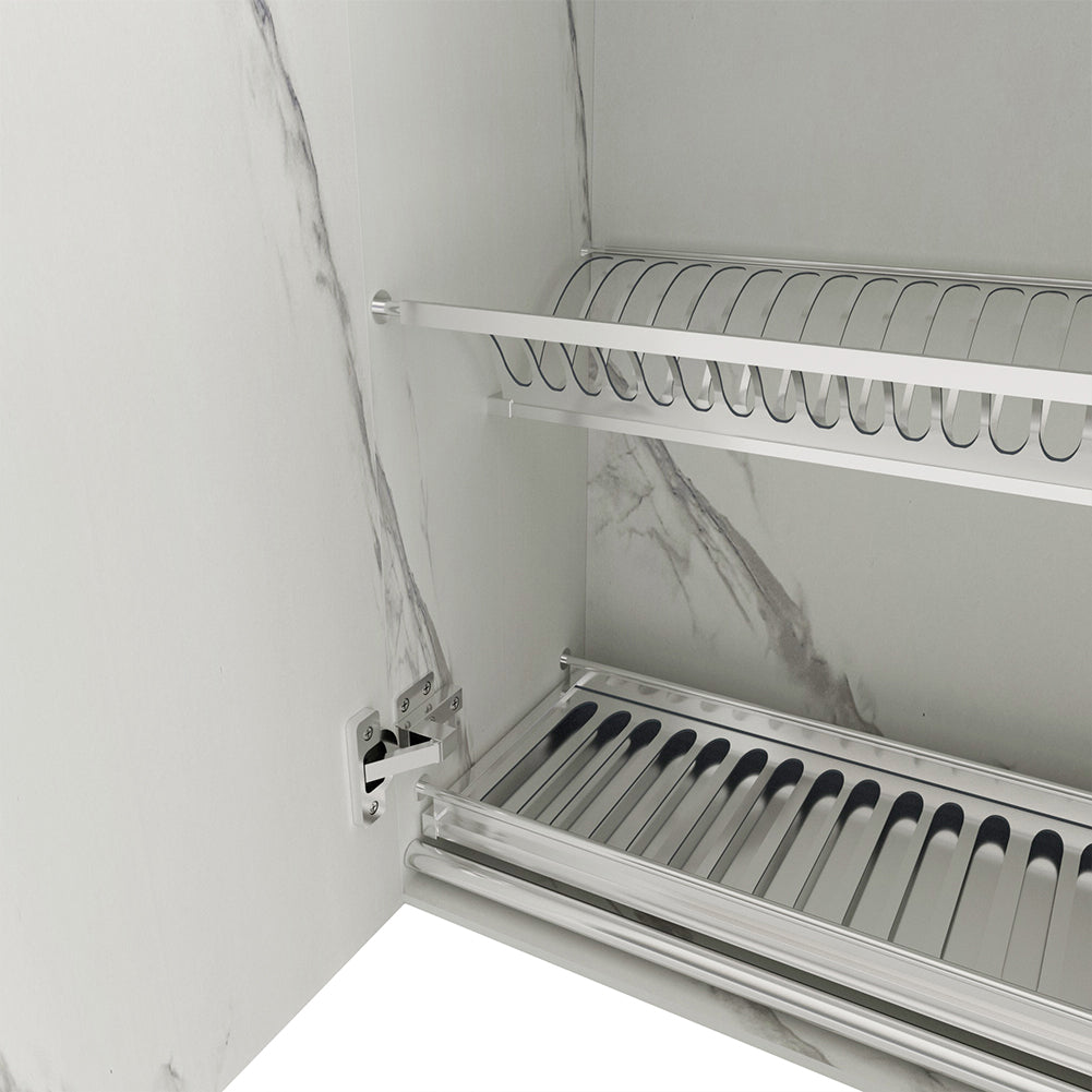 Pensile da Cucina Scolapiatti Sistema Raccogli Gocce Mobile Bianco Effetto Marmo