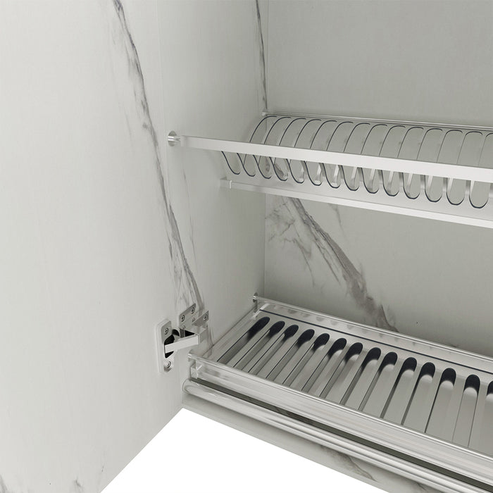 Pensile da Cucina Scolapiatti Sistema Raccogli Gocce Mobile Bianco Effetto Marmo