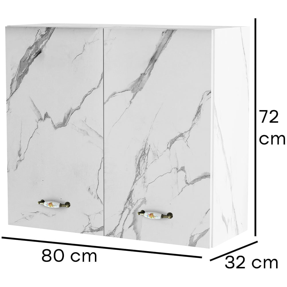 Pensile da Cucina Scolapiatti Sistema Raccogli Gocce Mobile Bianco Effetto Marmo