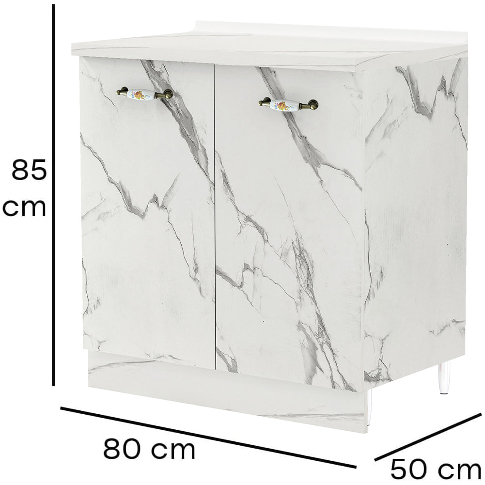 Mobile Base Cucina Componibile in Legno Bianco Effetto Marmo 2 Ante 2 Scomparti
