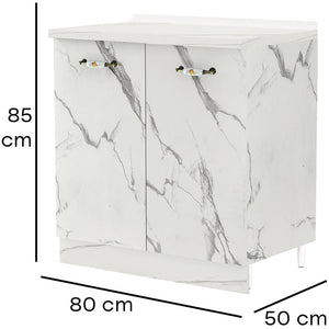 Mobile Base Cucina Componibile in Legno Bianco Effetto Marmo 2 Ante 2 Scomparti