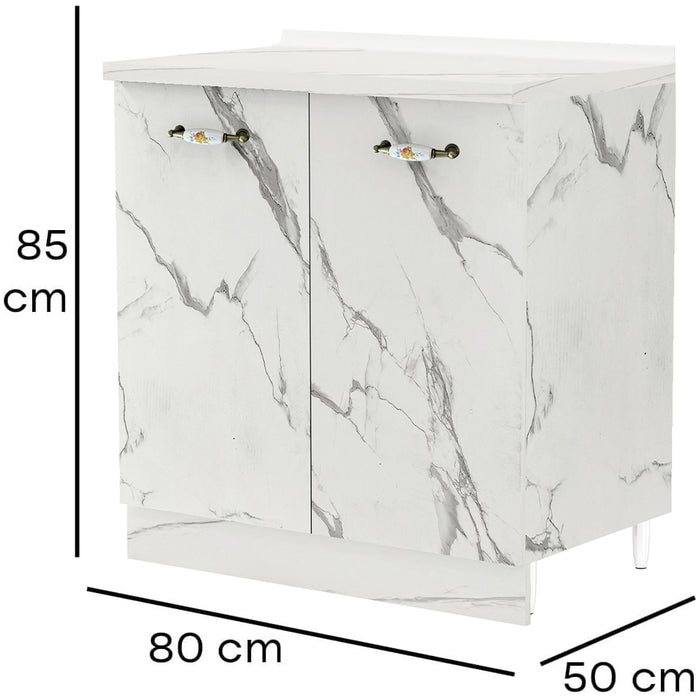 Mobile Base Cucina Componibile in Legno Bianco Effetto Marmo 2 Ante 2 Scomparti
