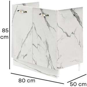 Mobile Sottolavello Cucina Componibile Mobiletto Bianco Effetto Marmo con 2 Ante