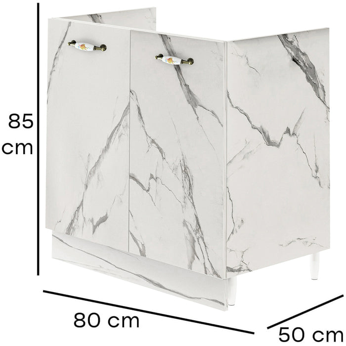 Mobile Sottolavello Cucina Componibile Mobiletto Bianco Effetto Marmo con 2 Ante