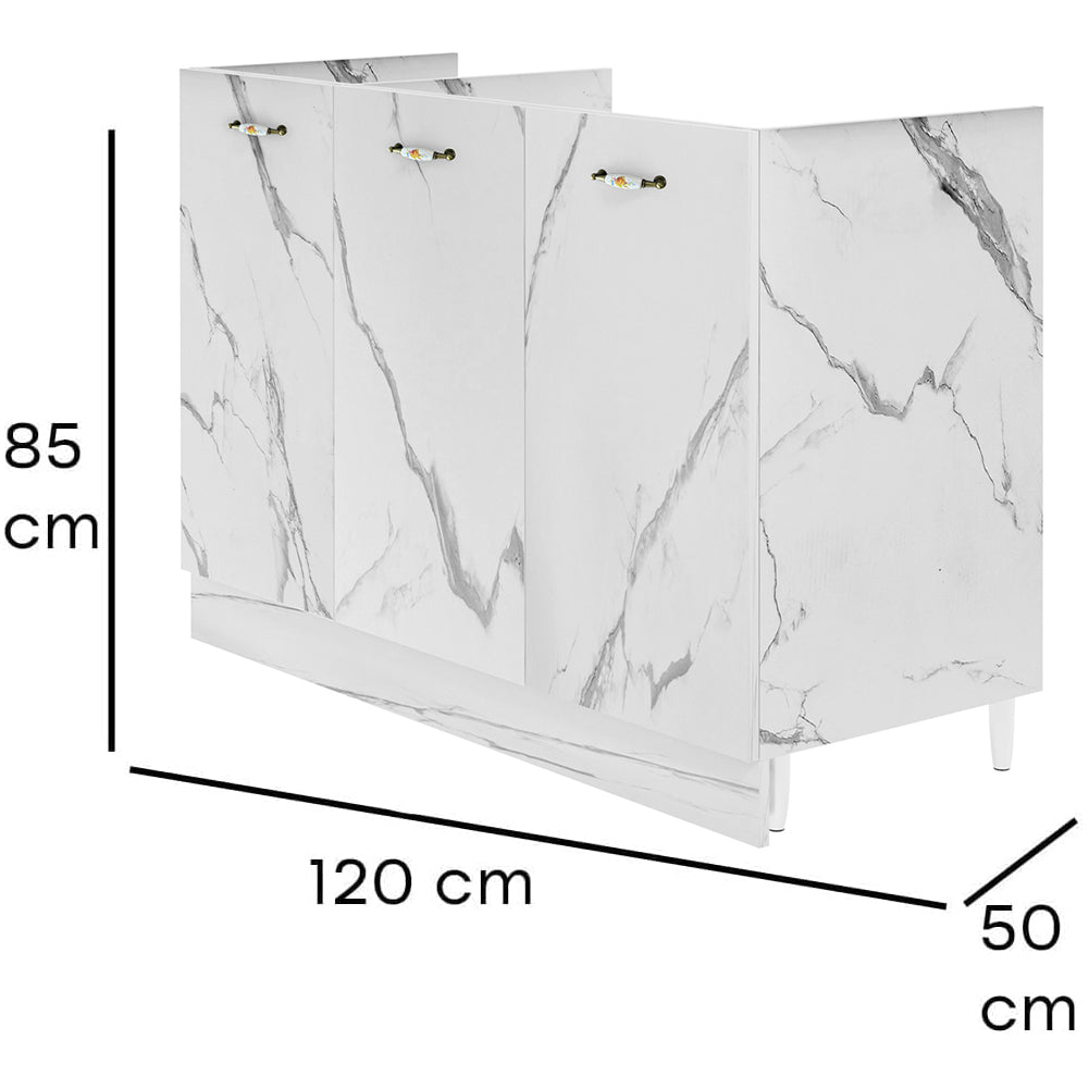 Mobile Sottolavello Cucina Componibile Mobiletto Bianco Effetto Marmo con 3 Ante