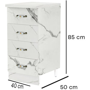 Cassettiera per Cucina Mobile Mobiletto 4 Cassetti in Legno Bianco Effetto Marmo
