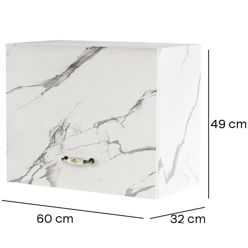 Pensile da Cucina Sopracappa Ribaltabile Sospeso da Parete Bianco Effetto Marmo