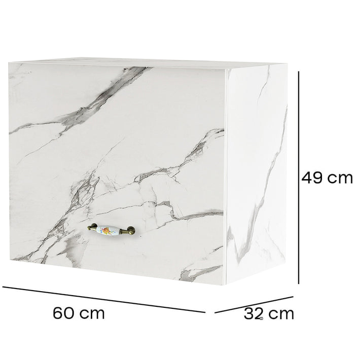 Pensile da Cucina Sopracappa Ribaltabile Sospeso da Parete Bianco Effetto Marmo