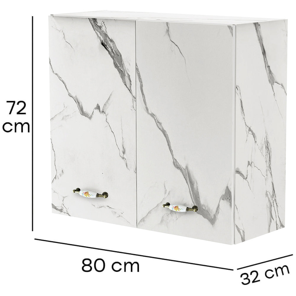 Pensile da Cucina Armadio Sospeso da Parete Doppia Anta Bianco Effetto Marmo