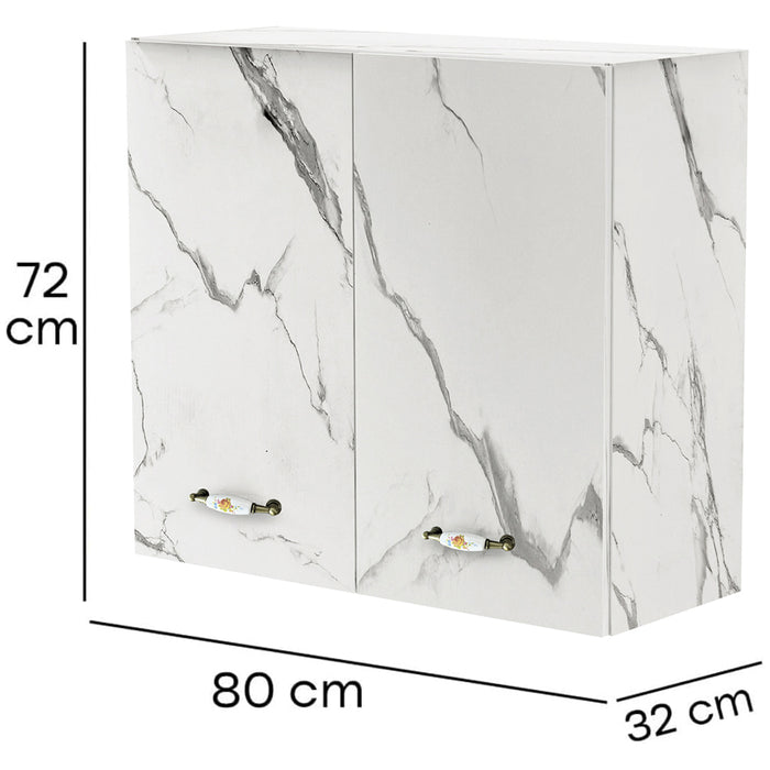 Pensile da Cucina Armadio Sospeso da Parete Doppia Anta Bianco Effetto Marmo