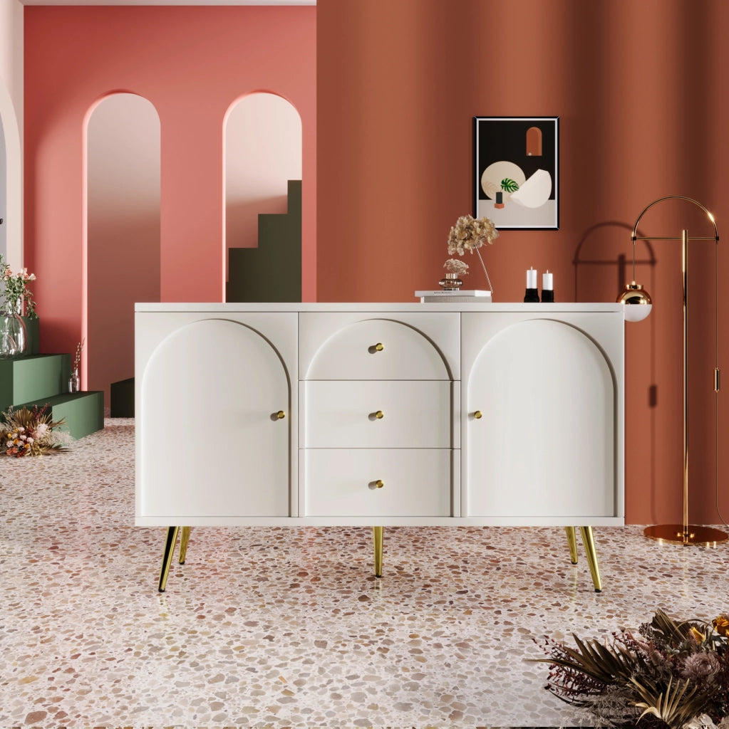 Credenza crema con 2 ante, 3 cassetti e ripiano regolabile