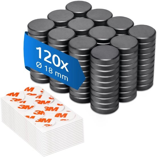Magnetici per lavagne e schedari, 120 pezzi, magneti di ferro, forti magneti per frigoriferi, lavagne bianche e schedari, rotondi con punti adesivi, 18x4mm