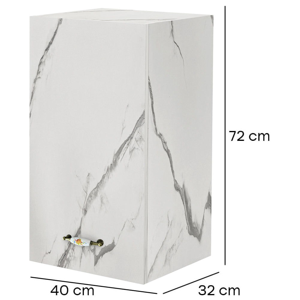 Pensile da Cucina Armadio Sospeso da Parete Design Minimal Bianco Effetto Marmo