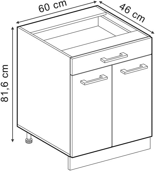 Mobiletto base per cucina R-Line, Grigio-blu, 60 cm con cassetto, senza piano di lavoro, per la libera combinazione all'interno di sistemi cucina modulari