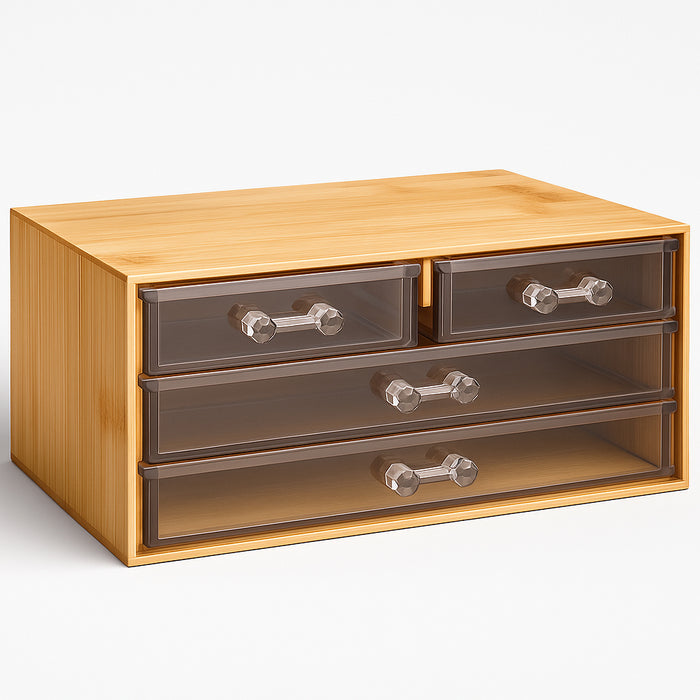 Organizer Porta Trucco in Bambù con 4 Cassetti Trasparenti Organizzatore Multiuso