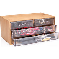 Organizer Porta Trucco in Bambù con 4 Cassetti Trasparenti Organizzatore Multiuso
