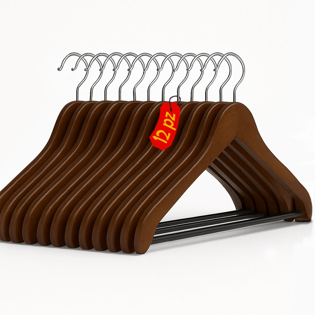 Set 12 Grucce Appendiabiti in Legno con Asta per Pantaloni Organizer Vestiti