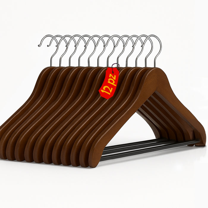 Set 12 Grucce Appendiabiti in Legno con Asta per Pantaloni Organizer Vestiti