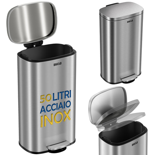 Pattumiera Rettangolare a Pedale 50L Bidone Spazzatura in Acciaio Inossidabile