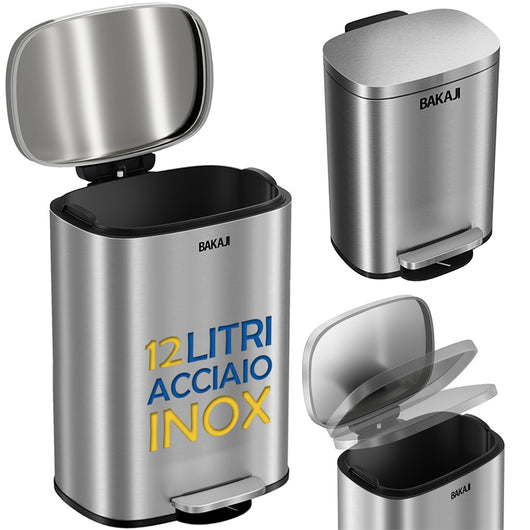 Pattumiera Rettangolare a Pedale 12L Bidone Spazzatura in Acciaio Inossidabile