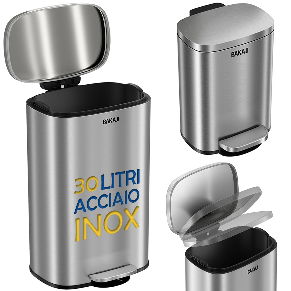 Pattumiera Rettangolare a Pedale 30L Bidone Spazzatura in Acciaio Inossidabile