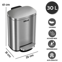 Pattumiera Rettangolare a Pedale 30L Bidone Spazzatura in Acciaio Inossidabile