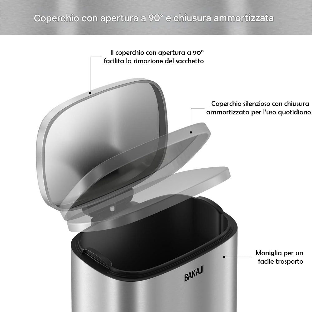 Pattumiera Rettangolare a Pedale 30L Bidone Spazzatura in Acciaio Inossidabile