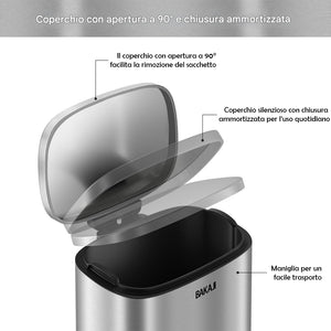 Pattumiera Rettangolare a Pedale 30L Bidone Spazzatura in Acciaio Inossidabile
