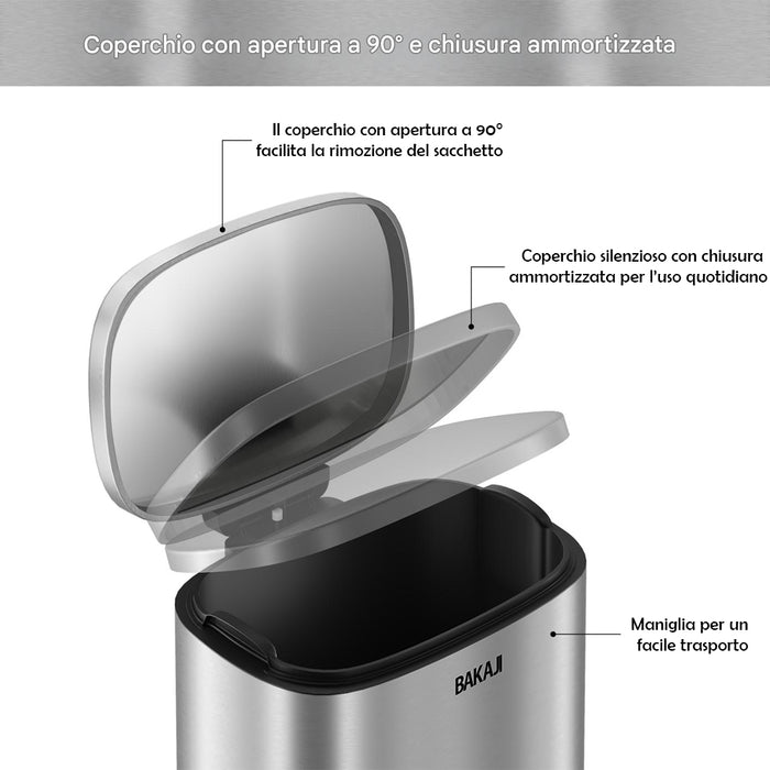 Pattumiera Rettangolare a Pedale 30L Bidone Spazzatura in Acciaio Inossidabile