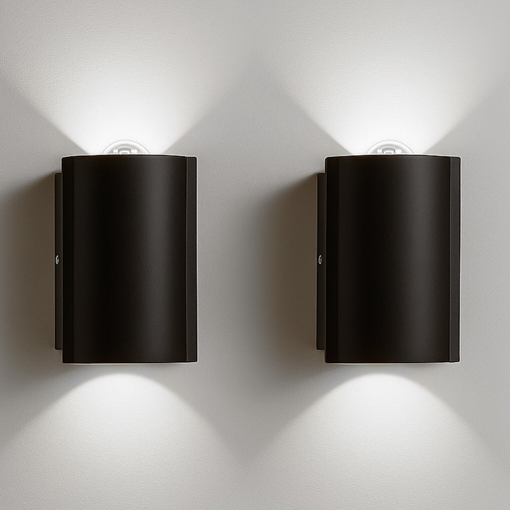 Set 2 Applique da Muro 2 Led Lampada a Parete Nero Luce Bianco Freddo 4x6.5x4cm